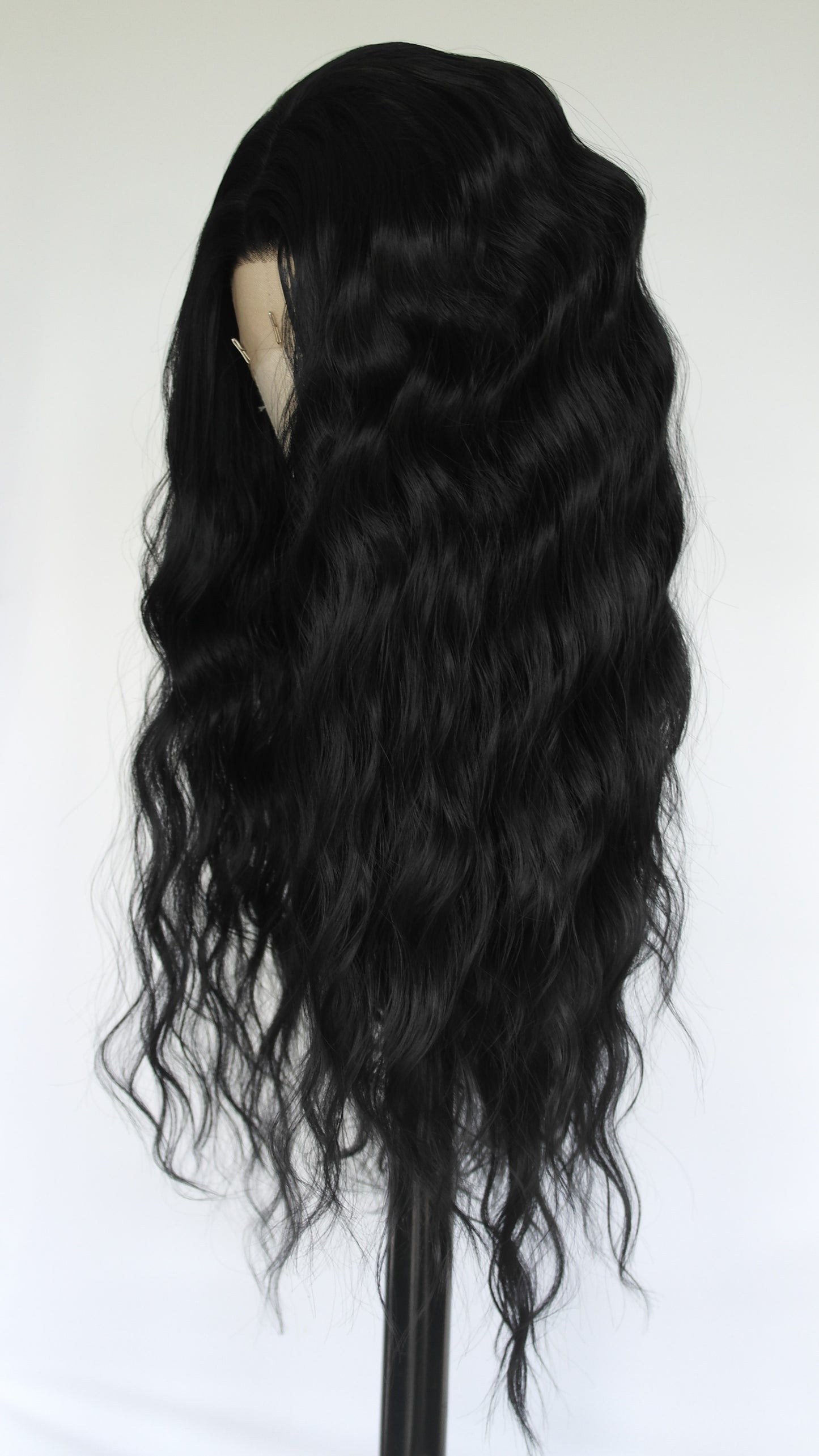 Long Black Water Wave Lace Front Wig