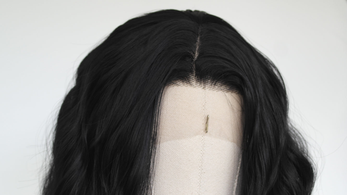 Long Black Water Wave Lace Front Wig