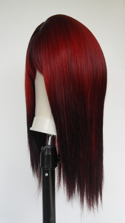 Red Black Ombre Fringed Wig