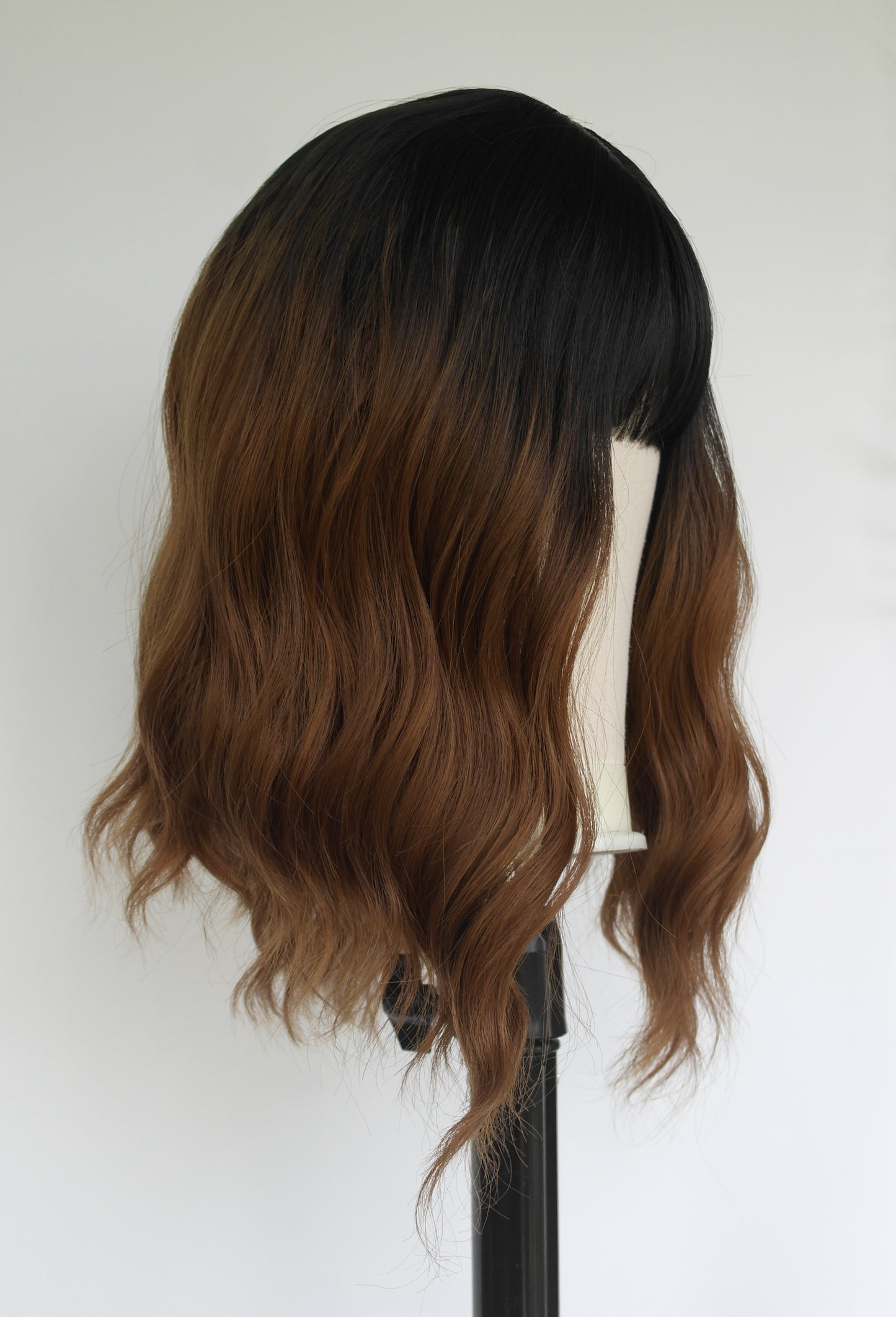 Warm Brown Fringed Water Wave Wig