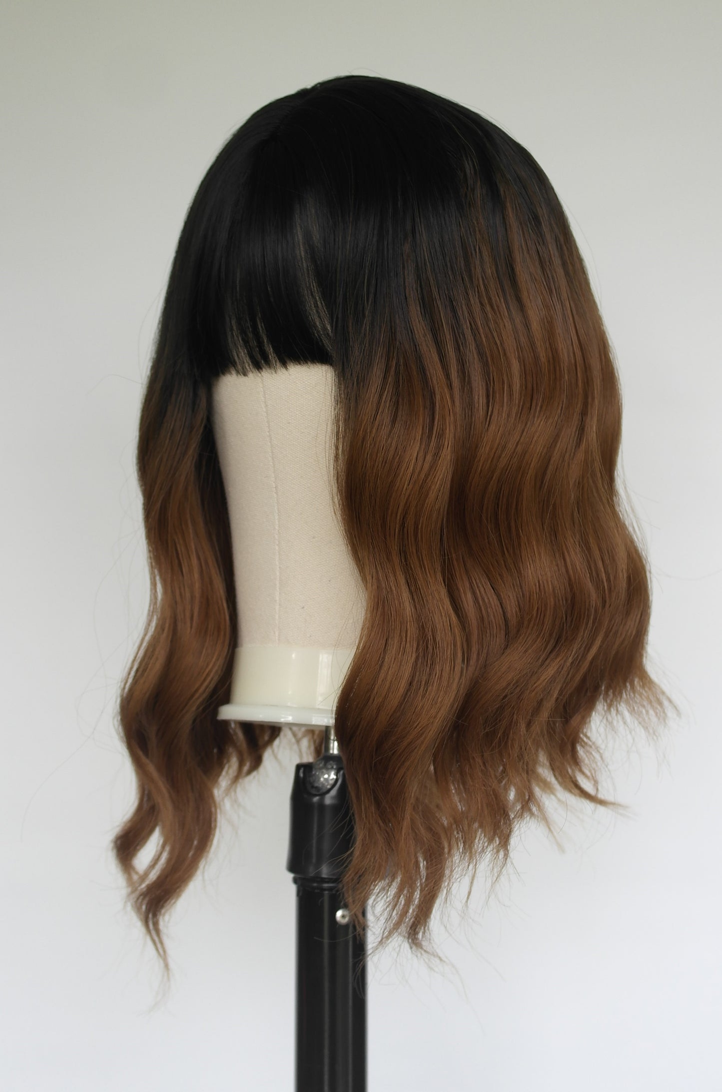 Warm Brown Fringed Water Wave Wig