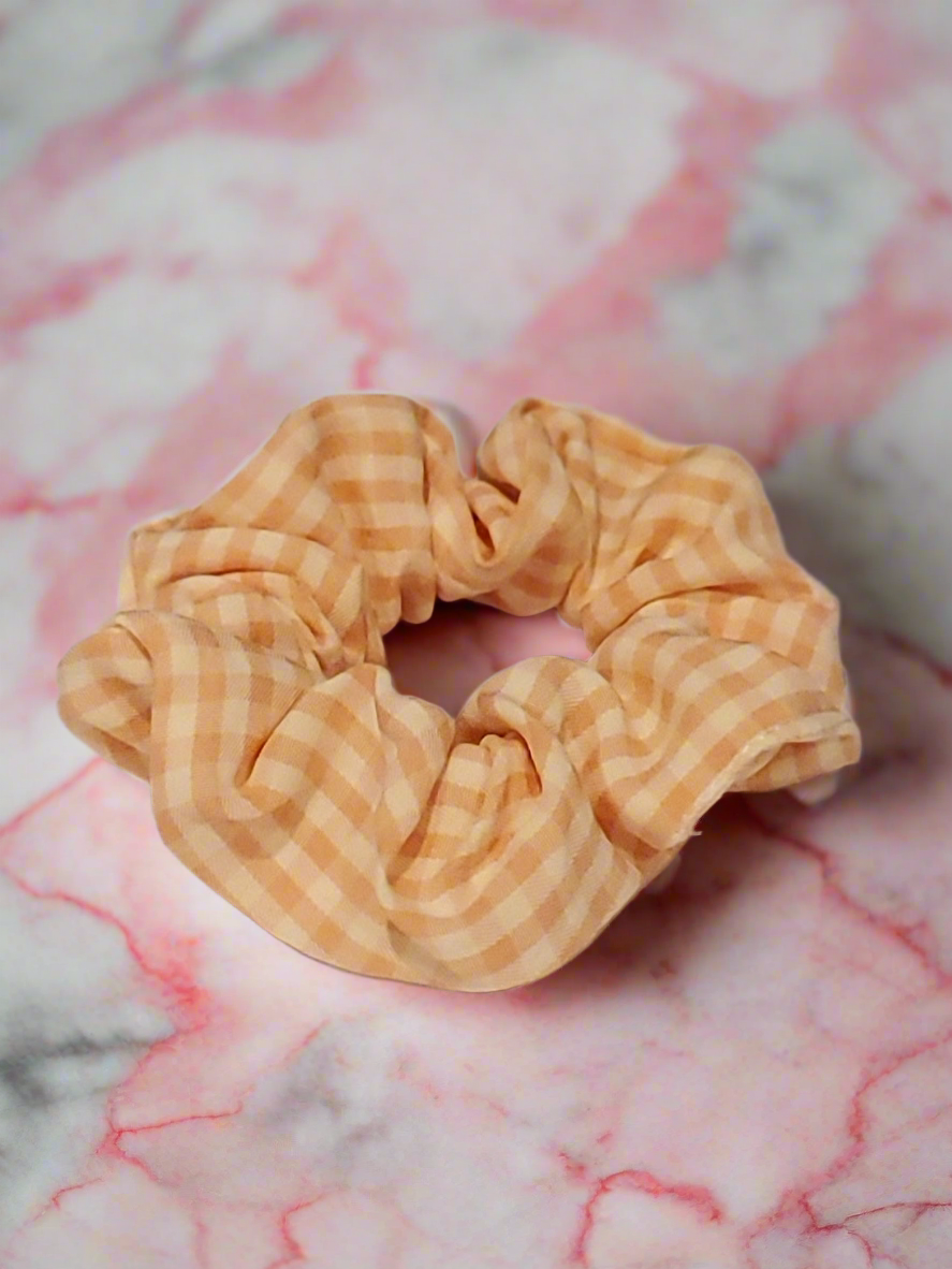 Peachy Pink Gingham Cotton Scrunchie