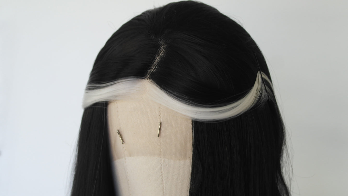 White Money Piece Black Lace Front Wig