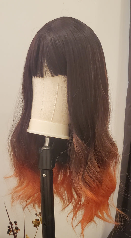 Copper Ombre Black Fringed Wig