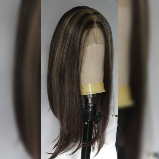 Blonde Highlight Brunette HD Lace Front Wig - side view