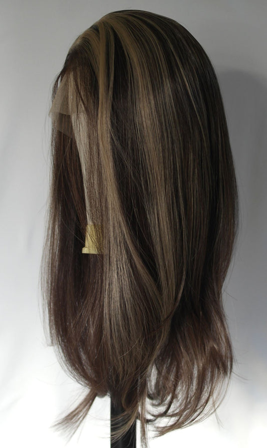 Blonde Highlight Brunette HD Lace Front Wig - back view