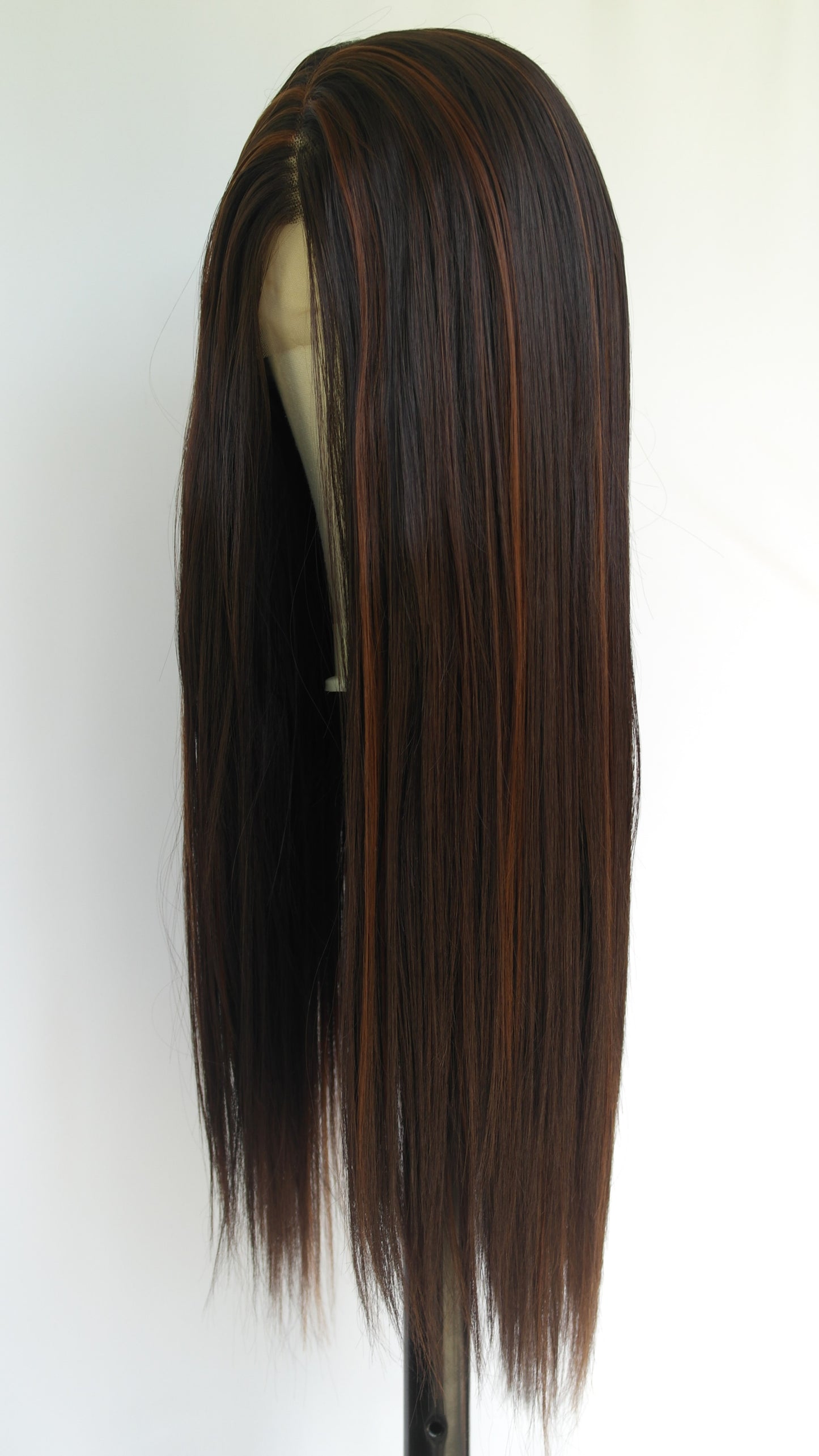 Dark Brown Soft Highlight Straight Lace Front Wig