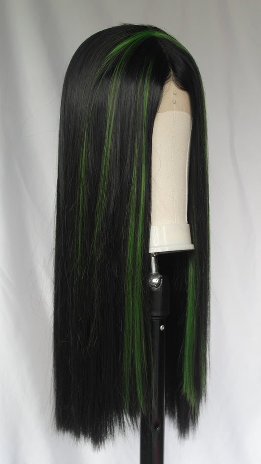 Lime Streaked Black Lace Front Wig