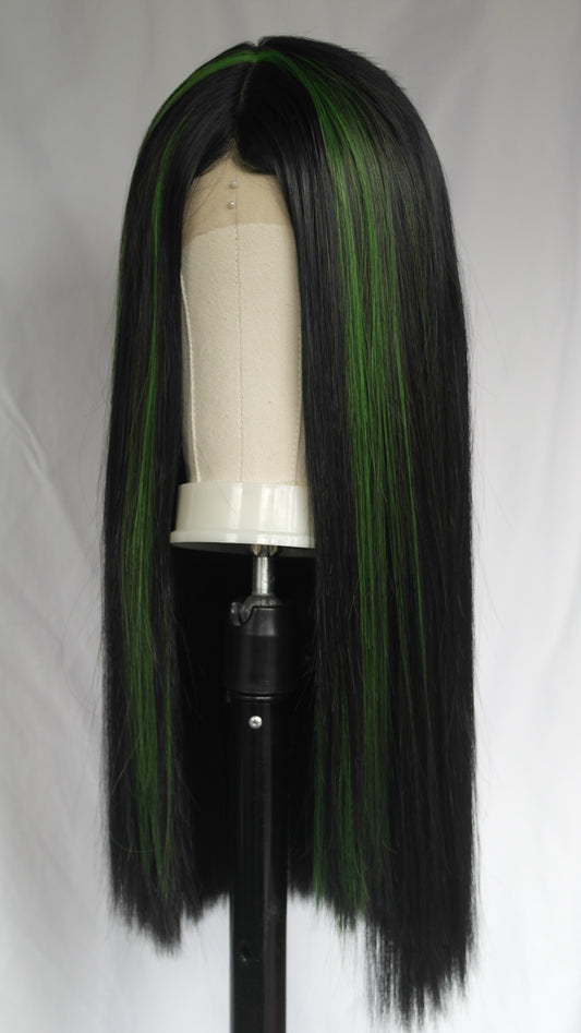 Lime Streaked Black Lace Front Wig