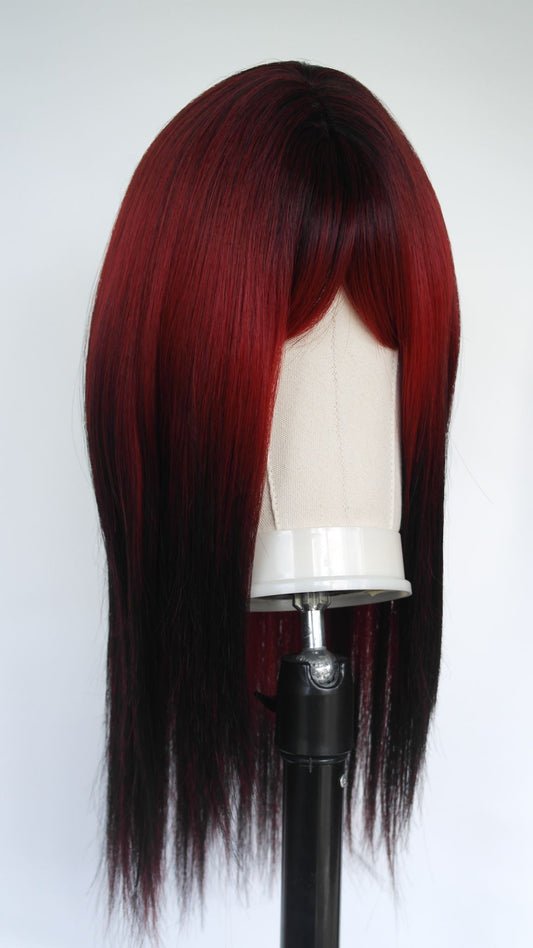 Red Black Ombre Fringed Wig