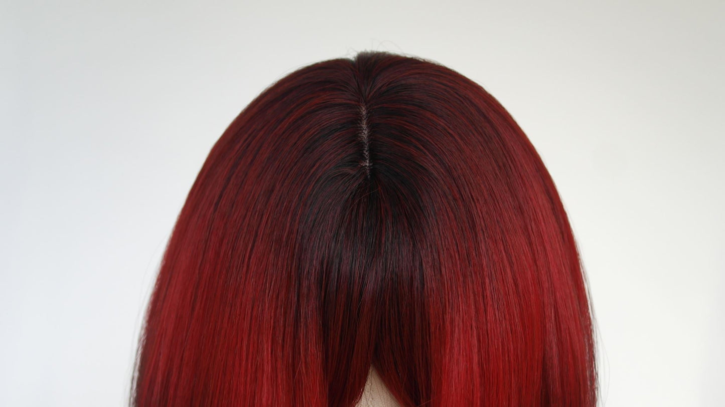 Red Black Ombre Fringed Wig