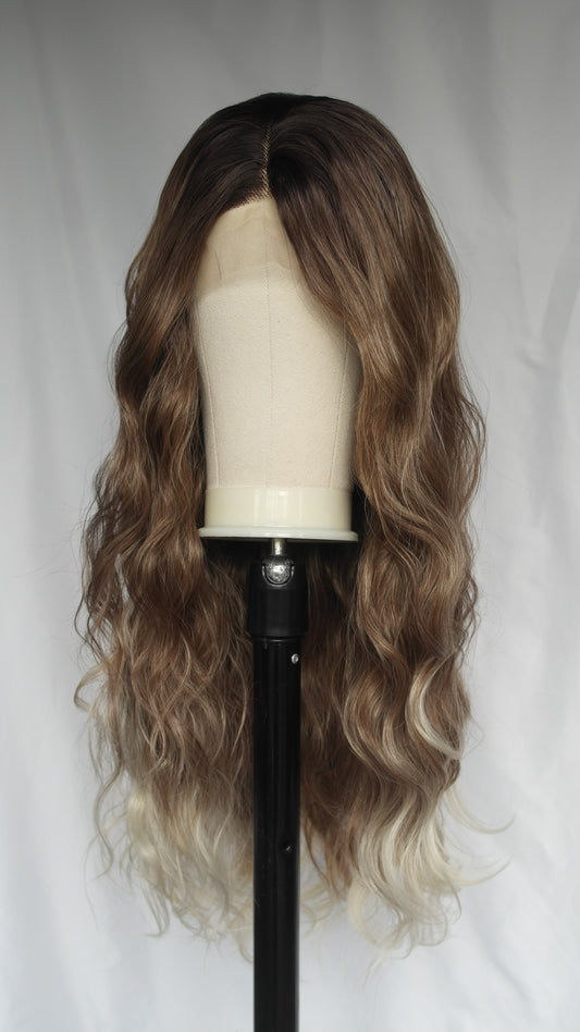 (Small Cap) Brunette Blonde Dip Dye Lace Front Wig (Unstyled)