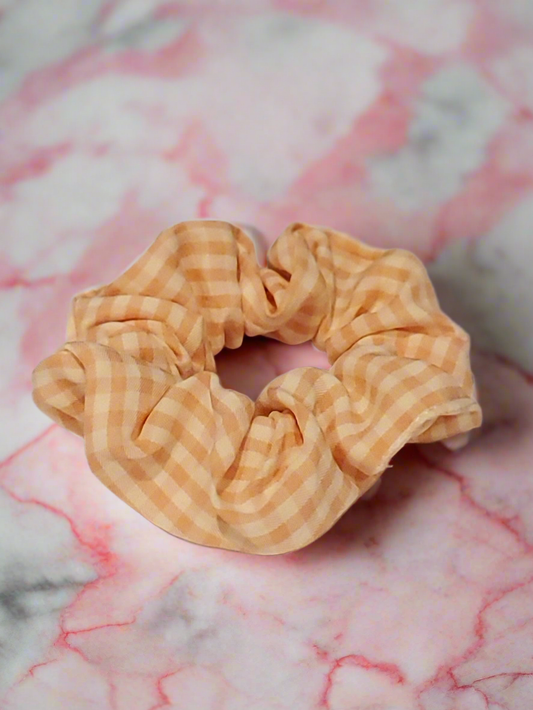 Peachy Pink Gingham Cotton Scrunchie