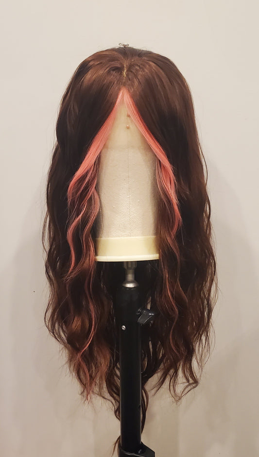 Brunette Pink Peek Lace Front Wig