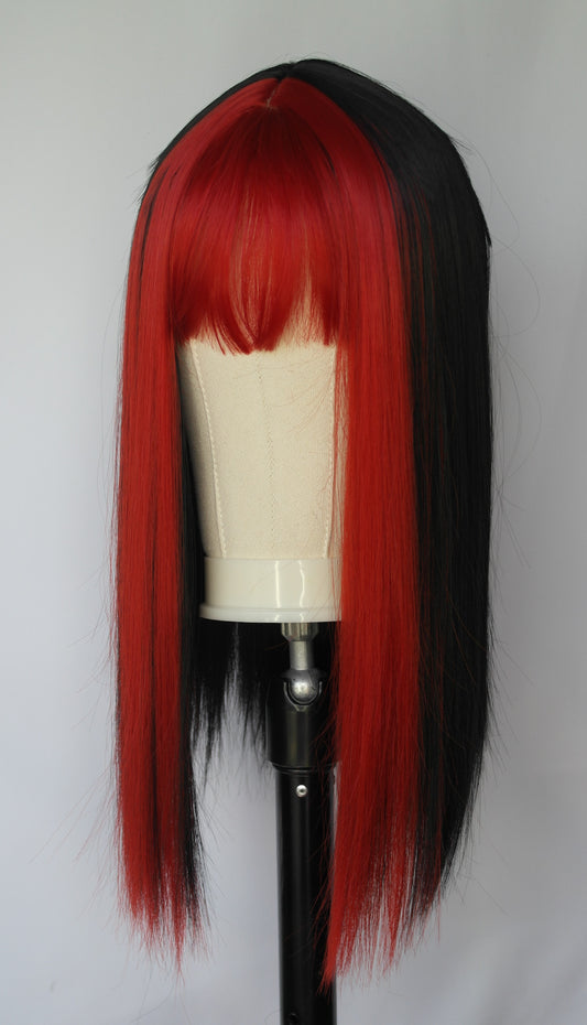 Red Front Black Fringed Wig