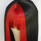 Red Front Black Fringed Wig