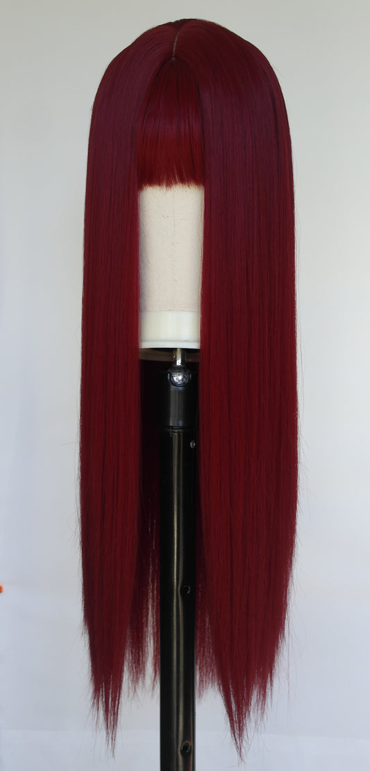Wine Red Long Fringed Wig