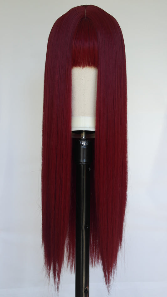 Wine Red Long Fringed Wig